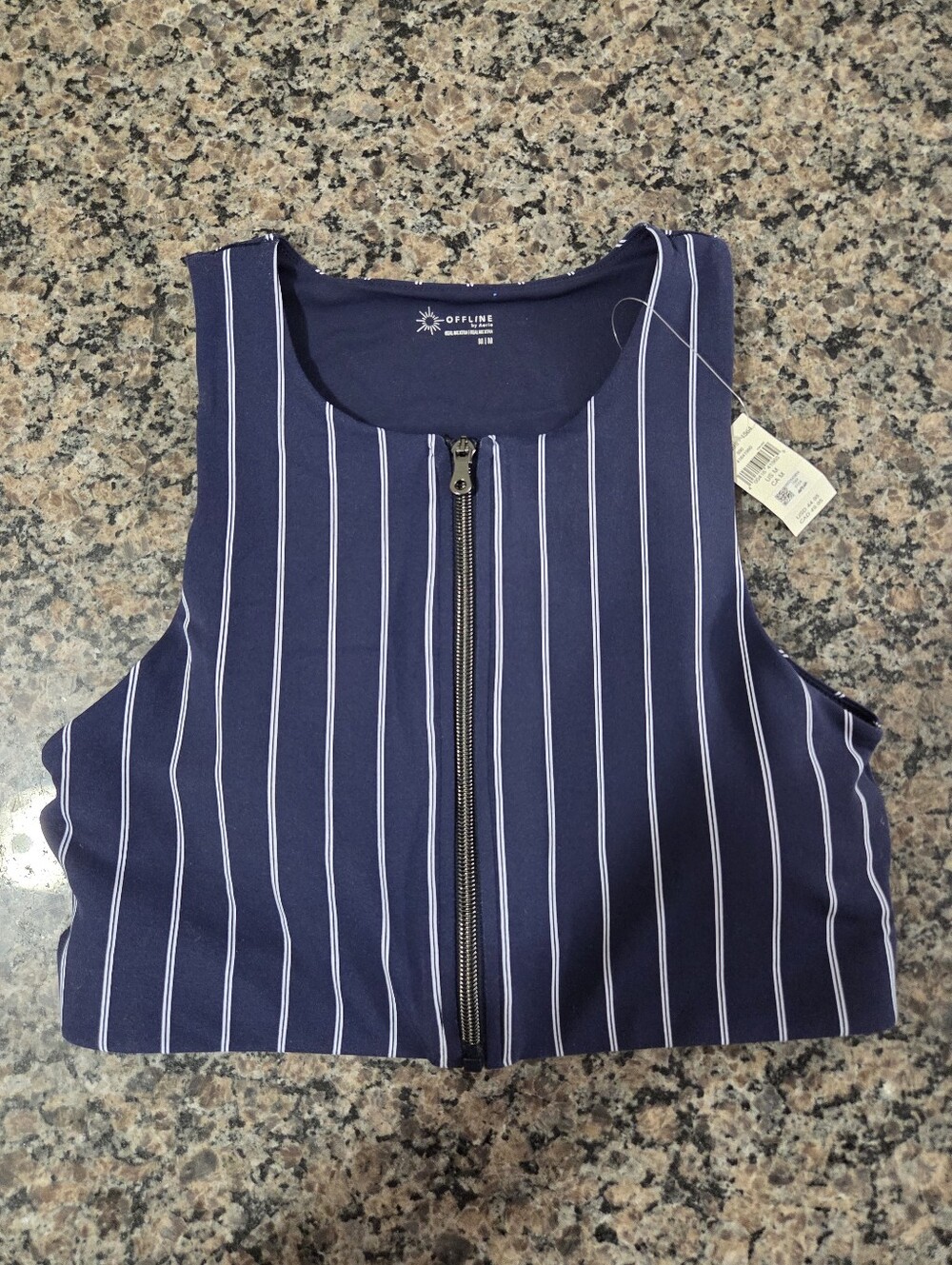 OFFLINE by Aerie Sports Bra Tank Size Medium New With Tags Navy Blue Stripe Top